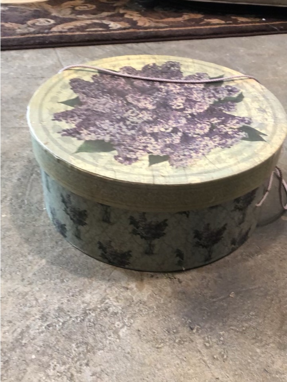 Vintage Floral Round Decorative Hat Box - Green and Purple